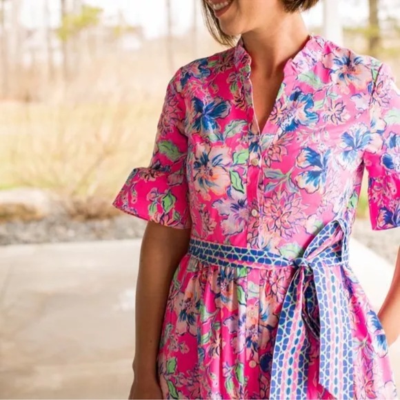 NWT LILLY PULITZER MARILISA STRETCH SHIRTDRESS PINK ISLE LAST BUD NOT LEAST - Picture 9 of 10